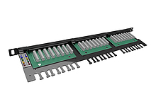 Produkt 19" patch panel Solarix 24xRJ45 CAT5E UTP s vyvazovací lištou černý 0,5U SX24HD-5E-UTP-BK - Solarix - Patch panely