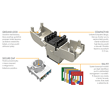 Produkt Samořezný keystone Solarix CAT5E STP SXKJ-5E-STP-RAL-SA, RAL FIT moduly, GROUND LOCK - Solarix - Keystony