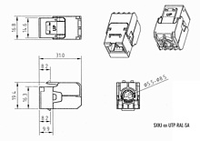 Produkt Samořezný keystone Solarix CAT6A UTP SXKJ-10G-UTP-RAL-SA, RAL FIT moduly, CROSSTALK PROTECT, Component Level a 4PPoE certifikace - Solarix - Keystony