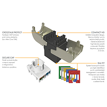 Produkt Samořezný keystone Solarix CAT6A UTP SXKJ-10G-UTP-RAL-SA, RAL FIT moduly, CROSSTALK PROTECT, Component Level a 4PPoE certifikace - Solarix - Keystony