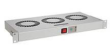 Chladící jednotka 19" 1U 3 ventilátory s bimetalovým termostatem RAL 7035 do 19" lišt VJ19-3-T-G - Solarix - 19" příslušenství