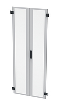 Dveře plechové s perforací LC-50, 42U, šířky 800 dvoukřídlé RAL7035 3bodový zámek - Solarix - Příslušenství