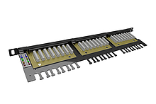 Produkt 19" patch panel Solarix 24xRJ45 CAT6 UTP s vyvazovací lištou černý 0,5U SX24HD-6-UTP-BK - Solarix - Patch panely