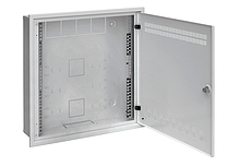 Produkt Rozvaděč SOHO LC-18 do zdi  s lištami 2U, 4U a 11U, 550x550 šedá RAL7035 s rámečkem z zazdění - Solarix - Nástěnné 19"